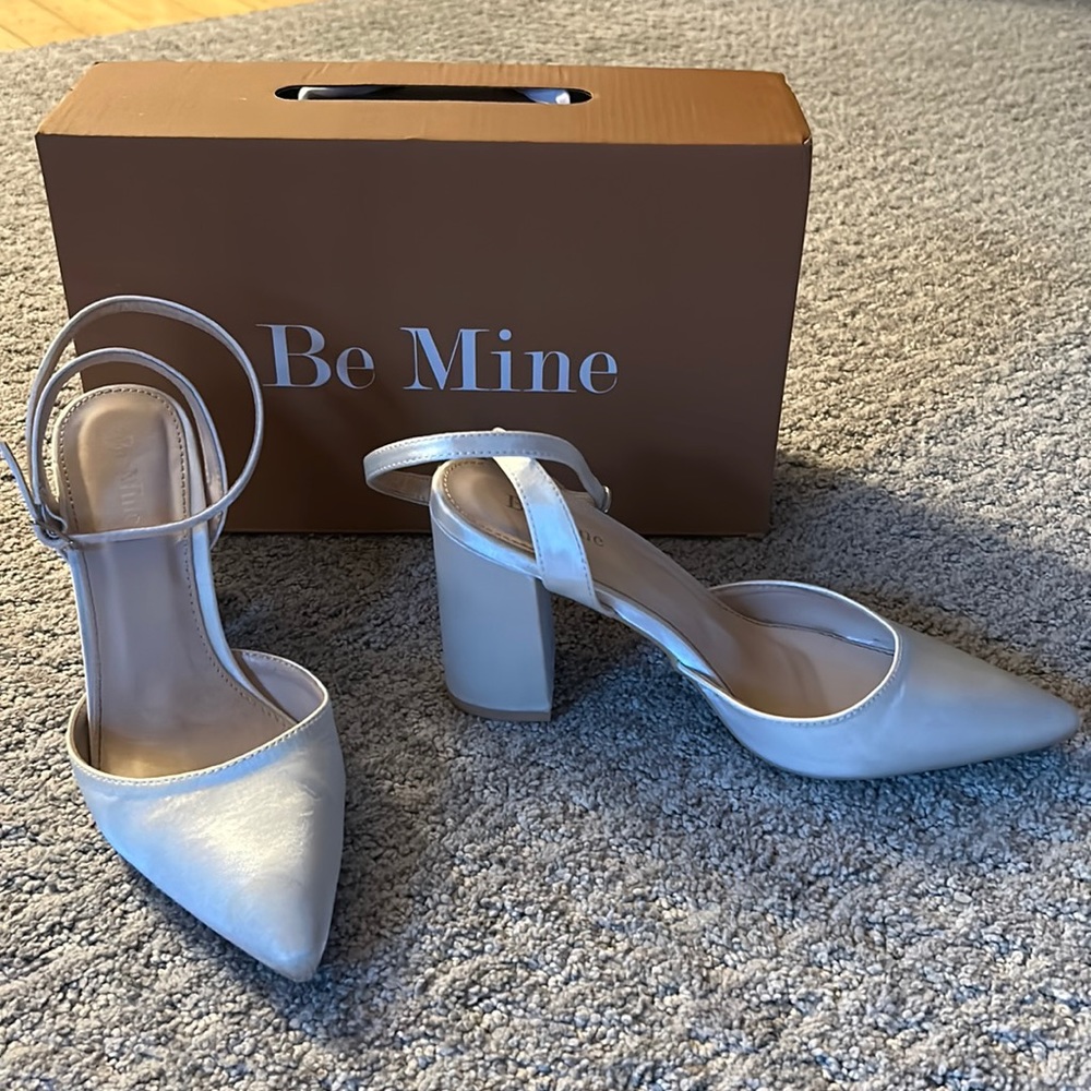 ASOS Be Mine Bridal Neima Block Heels in ivory satin